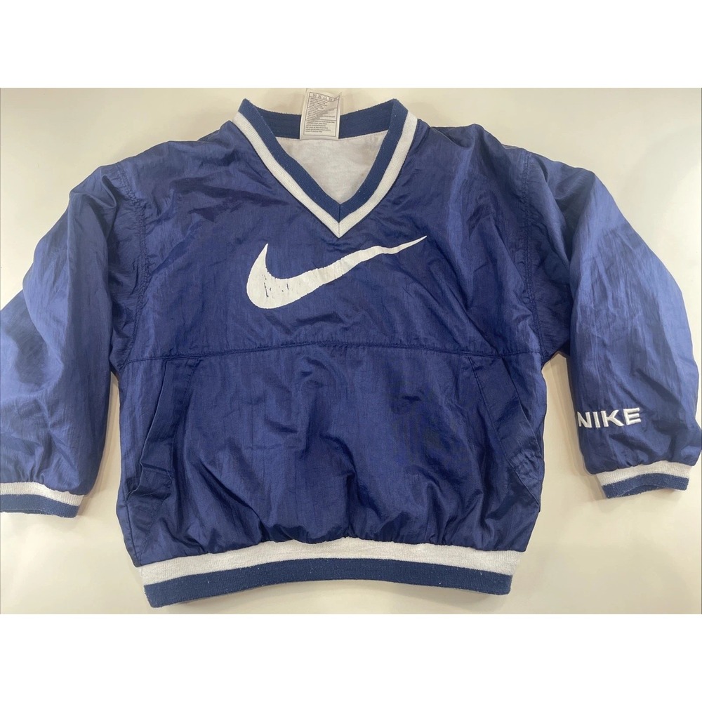 Nike Center Swoosh Kids' Vintage Pullover Windbreaker Jacket Size 7 Navy Blue